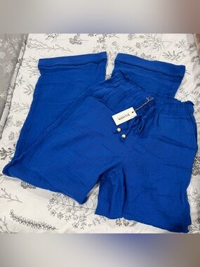 Ellison Royal Blue Gauze Wide Leg Pants